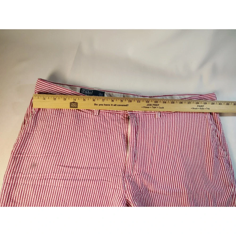 Polo Ralph Lauren Mens Red White Striped Seersucker Shorts Size 42 Y2K Designer